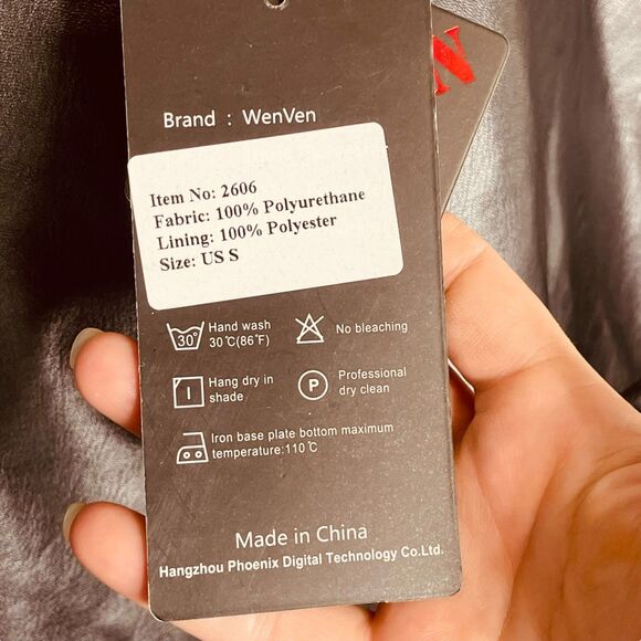 WenVen | Black Faux Leather Military Patch Bomber Jacket Size S | NWT - Picture 7 of 12